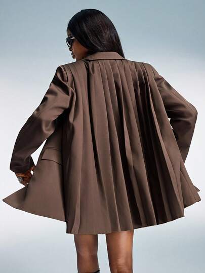 Aveloria Affinna Khaki Lapel Wide Shoulder Single-Breasted Back Pleated Advanced Minimalist Chic Versatile Women Blazer Jacket