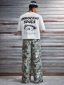 AXEPEAK 男士标语印花圆领休闲宽松T恤 - 白色 - 查看 5