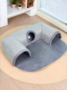 1 pieza Túnel de cama de confort de tres en uno - Adecuado para gatos pequeños y medianos, conejos y hámsteres. Sirve tanto como una alfombra de juego como de refugio cálido, con un fondo antideslizante, y es ideal para mascotas pequeñas y medianas como gatos, conejos y hámsteres | Ropa de cama de invierno y otoño para gatos, túneles para gatos para dormir y jugar; Túneles de juego para mascotas - Multicolor - Ver 5
