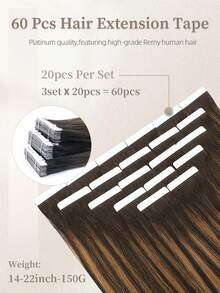 60pcs Tape In Hair Extensions 100% Human Hair #T2-P2/6 Balayage Dark Brown Mixed Chestnut Brown Straight Style In 14-22 Inch Lengths Extensions Silky Seamless Invisible Top Quality Thick Ends Healthy Human Hair Extensions For Thin Hair And Salon Use - ST2-P2/6 - View 4