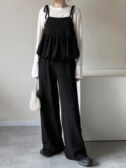 FRIFUL Conjunto de 2 piezas de mujer con camiseta de tirantes con textura de burbujas y pantalones de unicolor