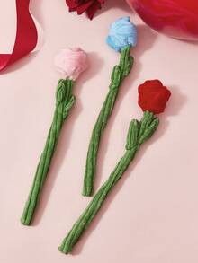 PETSIN 1pc Polyester Material Red Rose Flower, Mute No Squeaker, Interactive Pet Toy Suitable For Cats, Dogs, Daily Use, Wedding Shooting,Valentine's Day Decor & Gift, For Small/Medium Pets - Multicolor - View 1