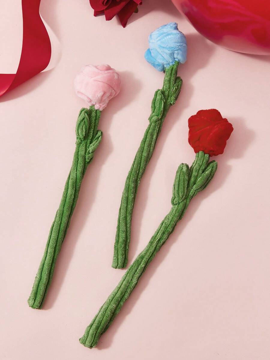 PETSIN 1pc Polyester Material Red Rose Flower, Mute No Squeaker, Interactive Pet Toy Suitable For Cats, Dogs, Daily Use, Wedding Shooting,Valentine's Day Decor & Gift, For Small/Medium Pets - Multicolor - View 1