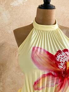 Soleia Women's Summer Vacation Casual Printed Backless Pleated Mini Dress - Multicolor - View 4