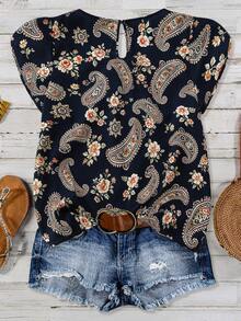 Linhara Áo kiểu nữ cỡ lớn in họa tiết hoa Paisley, cổ tròn, tay bồng, xếp ly, phong cách thường ngày, công sở, thời trang, thanh lịch, đa năng, kiểu Pháp lãng mạn, hẹn hò, cổ điển, đi biển, nghỉ dưỡng, mùa hè, áo kiểu mới cho nữ, áo kiểu mùa hè cho nữ, áo kiểu nữ thường ngày cho nữ. - Nhiều màu - Xem 2