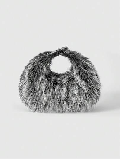 Grunge Punk 2000s Style Women Hand Bags,Plush Bag,Faux Fur,Plush,Fur & Fuzz,Punk Rivet Biker Bags,Christmas Gifts For Women,Fashionable,Personality,Versatile,Shopping,Street,Sweet And Cool Girls,Hot Girls,Y2k,Daily,Autumn & Winter Wallets(Random Pattern)