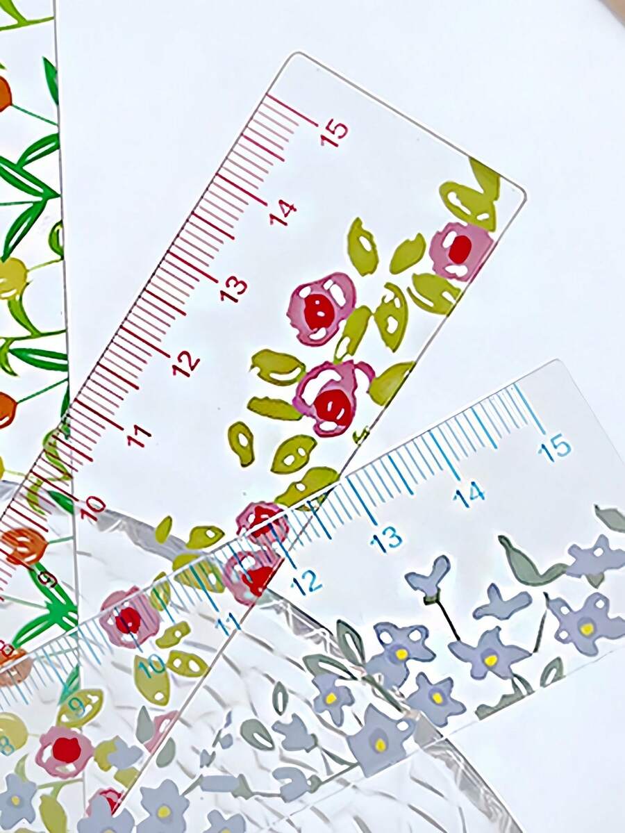 1/2/4 件套，透明植物尺，返校必备花卉尺，5.91 英寸亚克力尺，学校及办公用品 - 彩色 - 查看 1