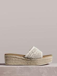 Styleloop Women's Woven Rope Platform Wedge Sandals, Vacation Style BOHO Chic Retro American Western Music Festival Party Thick Bottom Shoes - Rice apricot - View 3