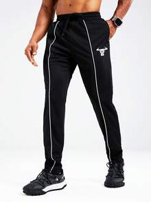 Manfinity Acti Log Men's Elastic Waist Drawstring Loose Casual Sports Pants Sweat Pants - Black - View 4