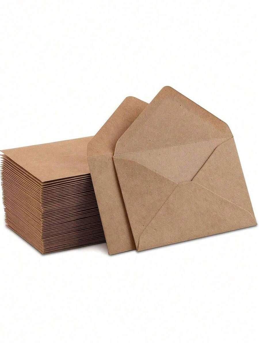 50pcs/20pcs Kraft Paper Mini Envelopes, Brown Kraft Paper Envelopes Suitable For Gift Cards And Business Cards [10.5cm X 7cm] - Cowhide - View 1