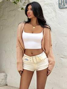 EgrlEra Women's Casual Versatile Solid Color Batwing Sleeve Sweater - Apricot - View 4