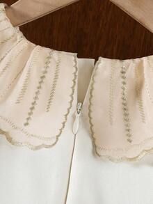 Elegant & Cute Satin White Peter Pan Collar Short Sleeve Dress - Champagne - View 4