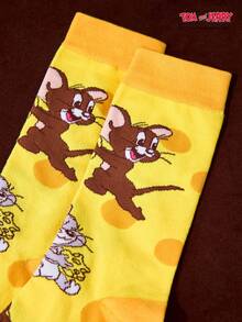 TOM & JERRY X Joivida 1双猫鼠图案男女通用中筒袜，吸汗透气。 - 黃色 - 查看 5