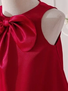 SHEIN Young Girl Woven Solid Color Mesh Ruffle Hem Casual Sleeveless Dress,Kids - Apricot - View 7