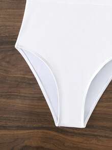 SHEIN Swim 前扭結荷葉邊連體泳衣 - 白色 - 查看 5