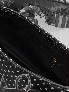 ROMWE Kawaii Tas Tangan Bulat Putih Bermotif Pita Lucu Bergaya Vintage, Tas Bahu Boston untuk Wanita, Gaya Feminin - Catatan musik bintang - View 5