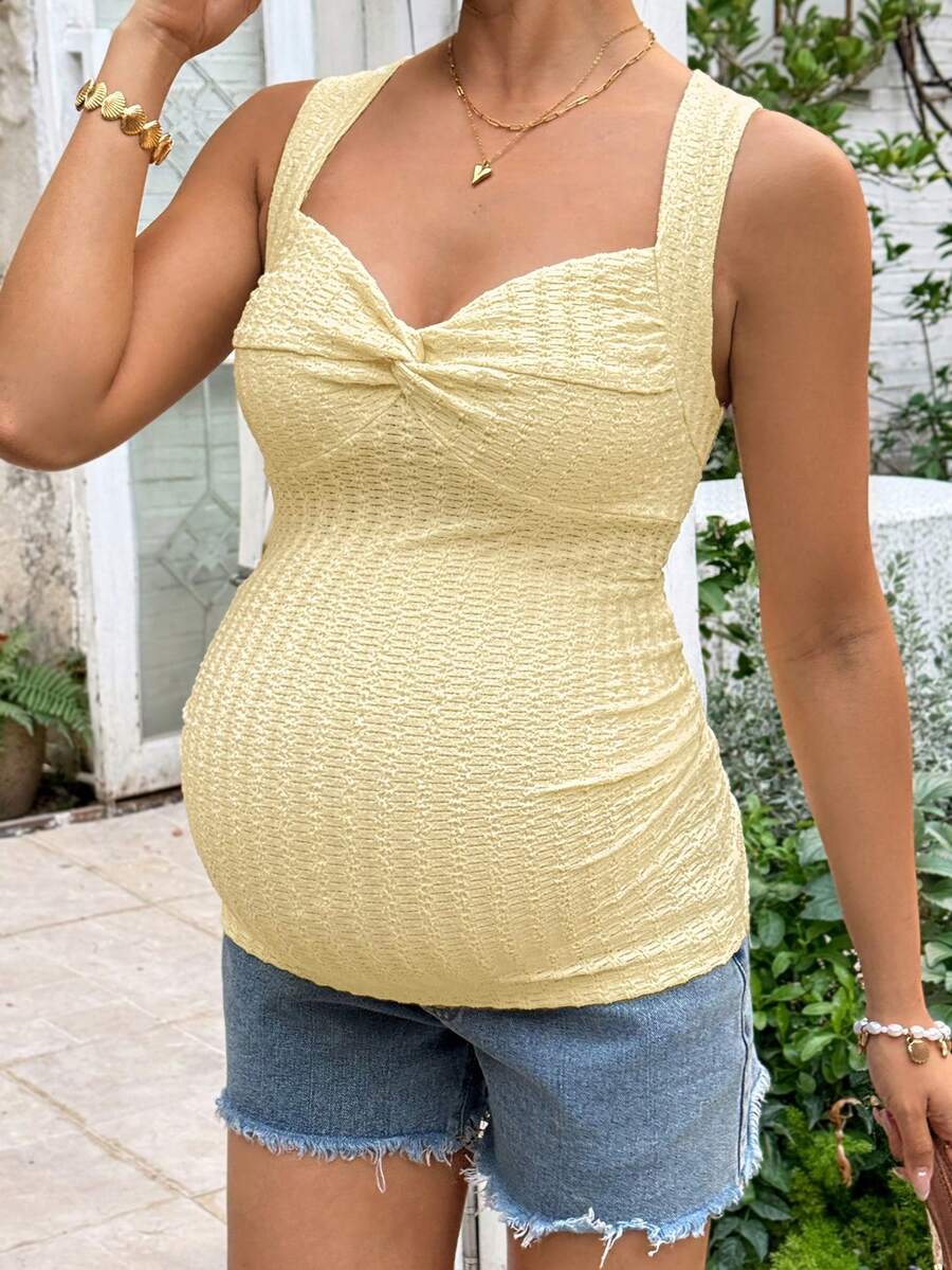 Lyckli Maternity Clothes Tops Summer Pregnant Yellow Tank Top, Highly Elastic, Soft, Comfortable, Casual, And Perfect For Vacations - Yellow - View 1