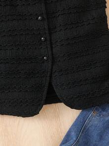 Young Girl Woven Solid Color Casual Vacation Sleeveless Textured Shirt, Summer - Black - View 3