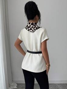 Elenzga Women's Elegant French Chic Leopard Print Scarf, Waist Belt Decor, Casual Commute Vacation Afternoon Tea Beach Romantic Overcoat, Spring/Summer - Apricot - View 2