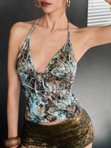 Rina Fox 女士叶子吊带深V性感修身吊带衫 - 彩色 - 查看 6