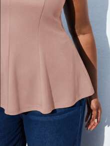 Maija 大码女式夏季休闲日常通勤纯色腰部无袖上衣，百搭都市通勤商务休闲女式夏季荷叶边上衣，春夏情人节狂欢节时尚女式服装派对海滩婚礼度假休闲荷叶边上衣 - 粉色 - 查看 6