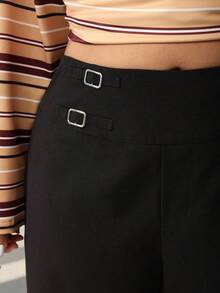 SHEIN EZwear بنطلون كاجوال أحادي اللون مقاس كبير - الأسود - مشاهدة 6