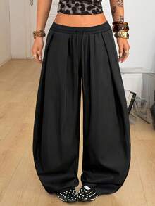 Coolane 女士秋季街头风基本款日常穿搭外出机场装扮休闲灰色低腰宽松香蕉裤