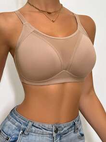 DesireSculpt 女士舒适纯色浪漫简约性感网纱拼接薄款亲肤无钢圈软杯防下垂文胸
