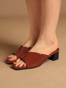 Rosivie Women's PU Leather Fashion Daily Wear Slip-On High Heel Sandals - Brown - View 3