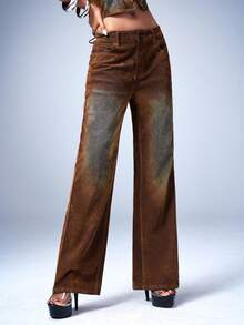 Y2Kool BiGraphic Quần jeans nữ dáng rộng, chất liệu denim màu nâu nhạt, kiểu dáng vintage Y2K, thích hợp cho mùa thu/đông, xuân/hè, các kỳ nghỉ, tiệc tùng, ngày Valentine và phối đồ hàng ngày. - màu nâu - Xem 5