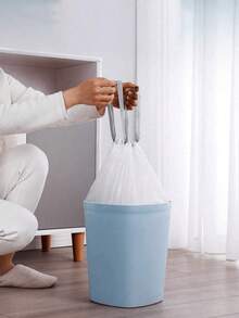 15Pcs/75pcs/Pack Thick Extra Large Drawstring Trash Bags, White Handles, Suitable For Kitchen, Office, Bedroom, Bathroom 4 Gallon Trash Cans, Convenient To Carry (Also Available In 15pcs/1 Roll Trial Pack),Kitchen,Bathroom,Home,Household Suppliers - Multicolor - View 4