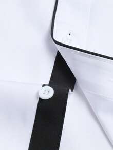 Manfinity Bizformal Áo sơ mi nam dài tay cài cúc phía trước phối màu tương phản, kiểu dáng thường ngày, thích hợp cho công sở và mùa thu. - trắng - Xem 7