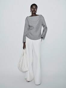 Lumivelle Women's Casual Cold Shoulder Linen Long Sleeve Shirt - Grey - View 7