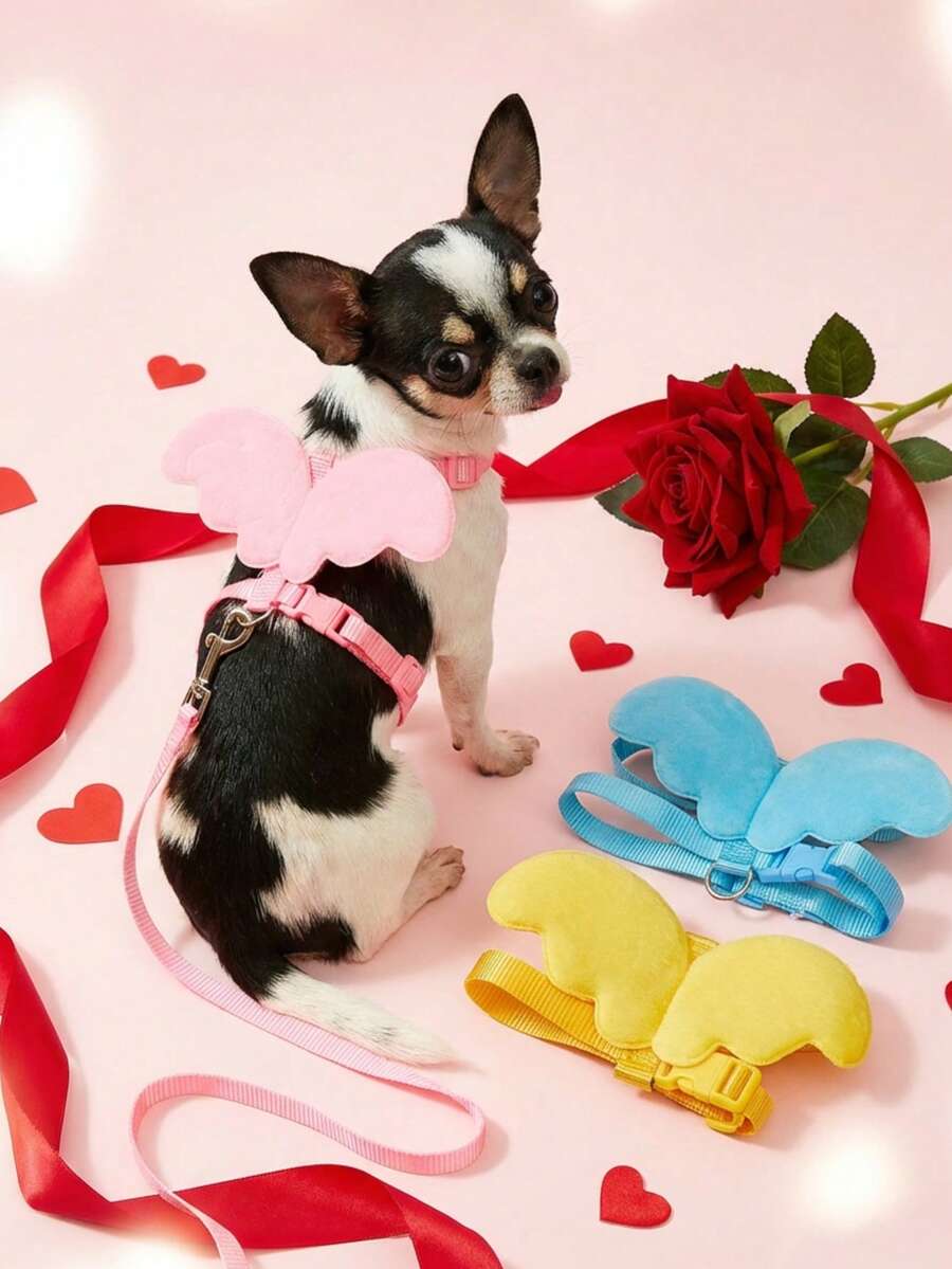 PETSIN 1SET Pet Angel Heart Tether With Pink Wings And Sweet Design - Multicolor - View 1