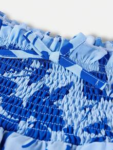 SHEIN Váy quần cho bé gái tuổi teen, chất liệu dệt hoa, thắt nơ ở eo, xếp ly hai lớp, kiểu dáng thường ngày. - Màu xanh nhạt - Xem 4