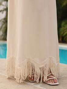 Modelyn Women's Vacation Casual Tassel Hem Camisole And Mini Skirt 2 Pieces Set Fringe Dress Tassel Dress Es Women Fringe Outfits Women Beige Dress Beige Dresses Women - Apricot - View 5