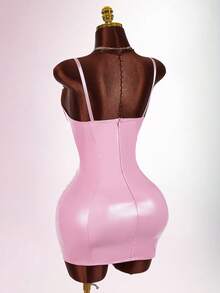 Amplova Váy ngủ latex màu hồng cho nữ, váy bó sát kiểu áo ngực gợi cảm với dây đai eo bo xương - Hồng - Xem 8