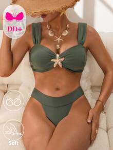 Swim DD+ 海星亮片褶皱比基尼 - 綠色 - 查看 5