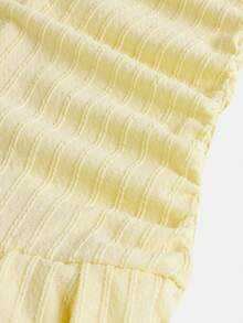 SHEIN Tween Girls' Elegant Casual Solid Yellow Textured Knit Fabric Crew Neck Sleeveless Side Ruched Mini Dress - Yellow - View 4