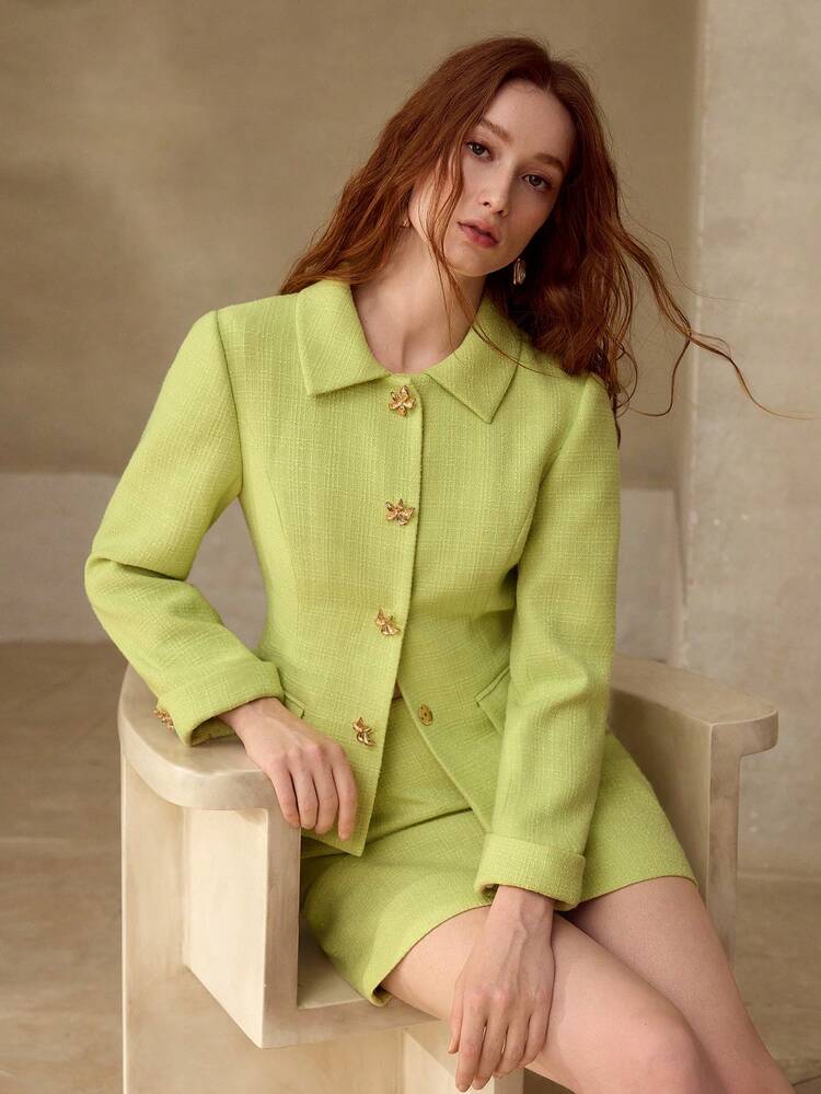 SPRING/SUMMER TWEED JACKET WITH FLORAL DECOR + MINI SKIRT SET