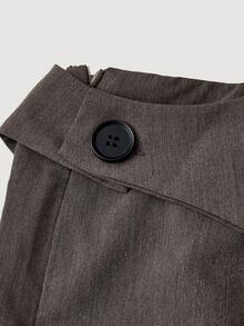 SHEIN MOD Pantalones formales con superposición de color gris oscuro para mujer de talla grande, adecuados para la temporada de regreso a la escuela, ropa de trabajo en otoño/invierno - Marrón - Ver 3