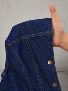 Sweetra Women's Fashionable Casual Denim Vest, Slim Fit - Dark Wash - View 4