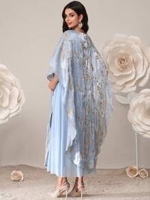 SHEIN Elegant Party Embroidered Maternity Dress With Cape - Blue - View 2