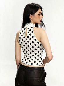 Rina Fox Women's Halter Neck Polka Dot Lace Patchwork Sexy Y2K Camisole - Beige - View 2