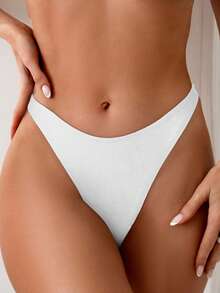 Swim Basics 夏日海滩纯色低腰三角比基尼泳裤 - 白色 - 查看 4