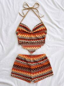 Soleia 春夏新款休闲度假西部海滩婚礼宾客礼服毕业早午餐女装，圣帕特里克节春假复活节音乐节优雅波西米亚热带彩色条纹吊带背心两件套 - 彩色 - 查看 2