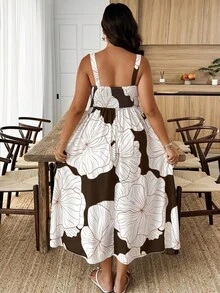 SHEIN Clasi 随机印花休闲度假风无袖数码印花加大码连衣裙 - 彩色 - 查看 2