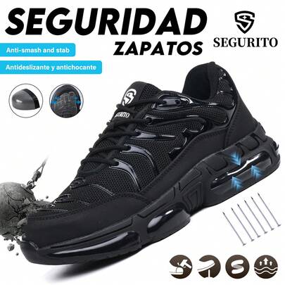 SEGURITO Zapatillas de trabajo ligeras,tenis industriales hombre,zapato industrial dama,tenis industriales para mujer,botas de trabajo con puntera de acero, antideslizantes y resistentes a perforaciones, resistentes a la abrasión y a los impactos, entresuela con amortiguación, parte superior de malla transpirable, adecuado para entornos de trabajo al aire libre., modelos para hombre y mujer, calzado de trabajo.(Elija el tamaño según la longitud de su pie)