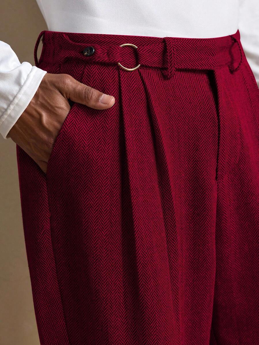 Business Casual Quần dài nam AKNOTIC họa tiết xương cá dáng rộng, thích hợp cho tiệc Giáng sinh, trang phục công sở thường ngày, mùa thu, quà tặng cho bạn trai, dịp lễ. - Đỏ - Xem 1