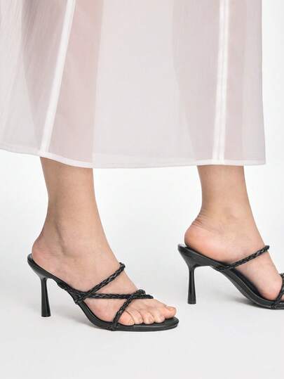 Mnmlis Women's Sexy Open Toe High Heel Sandals With Strappy Vamp, Black Slip-On Platform Stilettos Valentine's Day